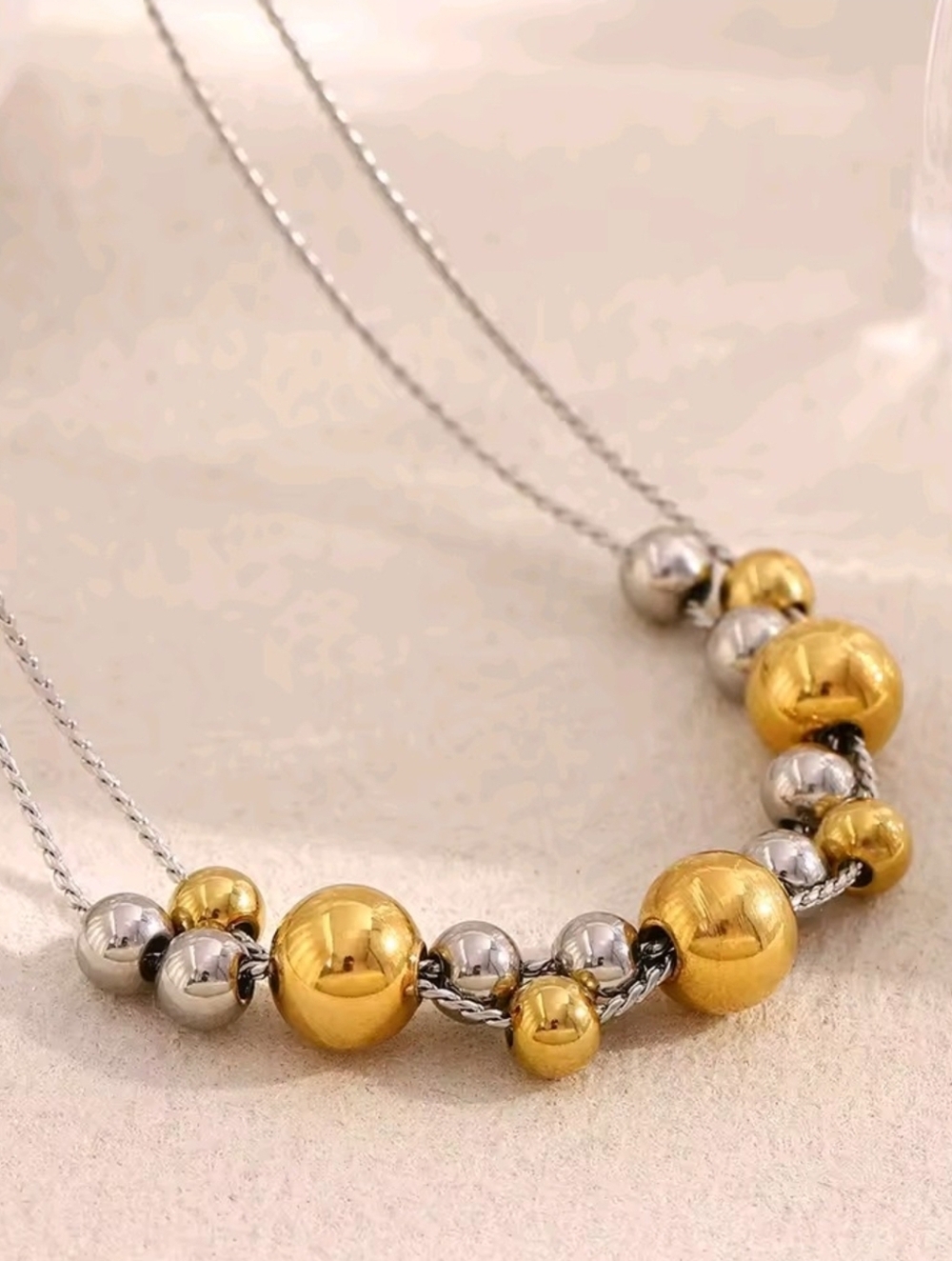 Gold and Silver Bead Double-Strand Necklace